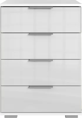 Produktbild von Schlafzimmer Nachttisch Nachtschrank, auch für Boxspringbett geeignet, in weiß mit weißem Glas ELSTRA-43, B/H/T ca. 52/74/38 cm