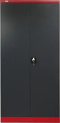 Image de Armoire de classement, armoire à outils, armoire de bureau, armoire universelle, armoire en acier, armoire de rangement, armoire à outils, armoire à portes battantes "Omsk", gris foncé-rouge avec espace vestiaire