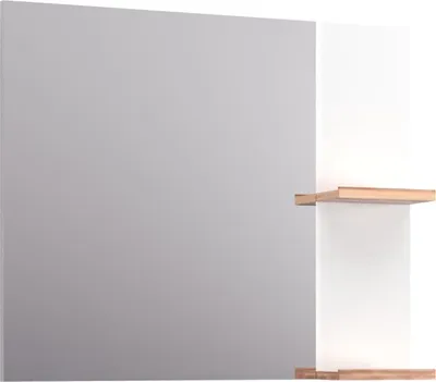 Produktbild von BadeDu HIERA Spiegel 79 cm breit in Weiß mit zwei Holzablagen Moderner Wandspiegel für das Badezimmer, ideal für kleine Räume