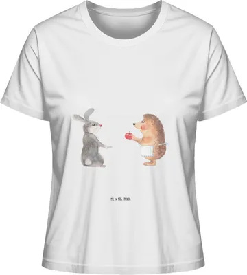 Produktbild von Mr. & Mrs. Panda Shirt Damen Hase Igel Größe S - Weiß - Geschenk, Gute Laune, Trennungsschmerz, Basic, Trösten, Kurzarmshirt, und, Herzschmerz, T-Shirt, Oberteil