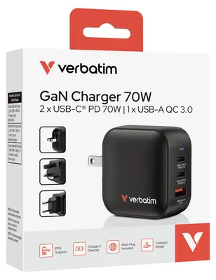 Produktbild von Verbatim Mini GaN Charger 70W, Drinnen, AC, 20 V, Schwarz