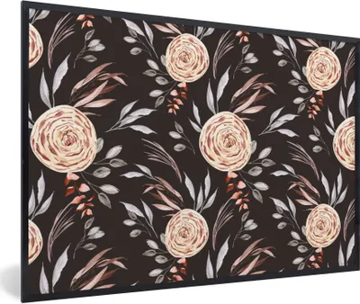 Produktbild von MuchoWow® Gerahmtes Poster Rosen - Natur - Braun 90x60 cm - Poster mit Schwarzem Bilderrahmen Wandposter Rahmen Foto Bilder - Fotorahmen - Foto-Plakat