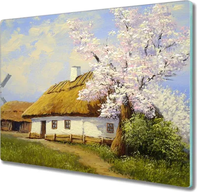 Produktbild von Coloray Schneidebrett Herdabdeckplatte 60x52 cm Kochplattenabdeckung Küchenbrett Hackbrett - Gemälde Dorfhütte