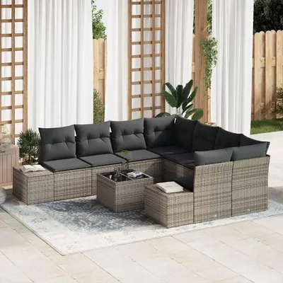 Productafbeelding van Maison Exclusive - Set van 9 tuinbankkussens, grijs, van polyrotan