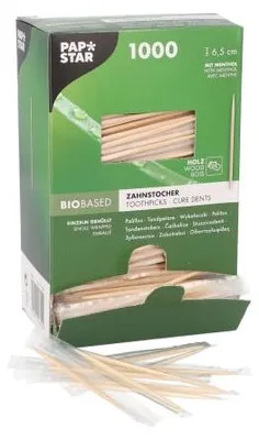 Produktbild von Zahnstocher, Holz gehüllt rund 6,5 cm mit Menthol