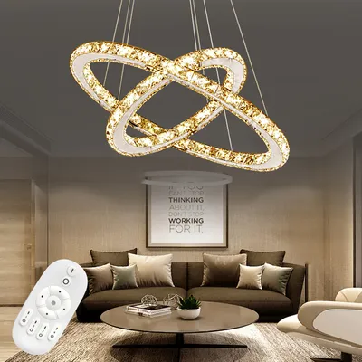 Produktbild von YARDIN 48W LED Moderne Kristall Kronleuchter Dimmbar Pendelleuchte Kreative Hängelampe, 2 Ringe Einstellbare Deckenleuchte Schlafzimmerlampe