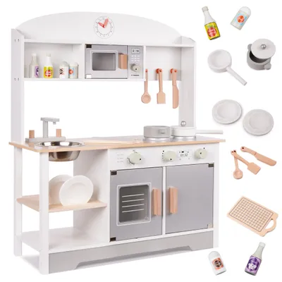 Produktbild von Spielküche Kinderküche groß A31 XL Holzküche für Kinder Küchenzeile Set weiß aus Holz