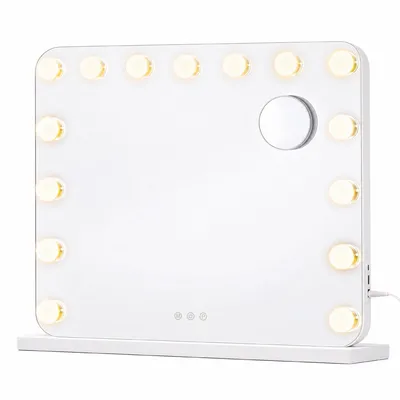 Produktbild von SONGMICS Kosmetikspiegel mit Beleuchtung, 15 LEDs, Dimmbar, 3 Lichtfarben, 48 x 58 x 5,7 cm, Weiß
