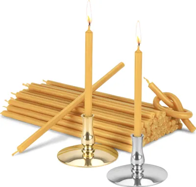 Produktbild von Set 2 Kerzenhalter mit 100% Bienenwachskerzen Premium L 15cm Stabkerzen 40090