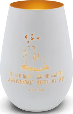Produktbild von Mr. & Mrs. Panda Kerzenhalter Schwein Glück - Weiß - Geschenk, Motivation, Teelichthalter Glas, Windlicht Gold, Sterne, Laterne, Glücksbringer, Ziele, Lustige Sprüche