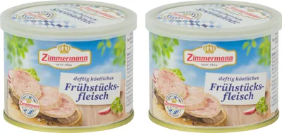 Produktbild von Food-United bayerische Dosenwurst 2x200g Döschen, Frühstücksfleisch, GQB "e Qualität Bayern" von ZIMMERMANN Fleischwerke, passend für Brotzeit und Bier