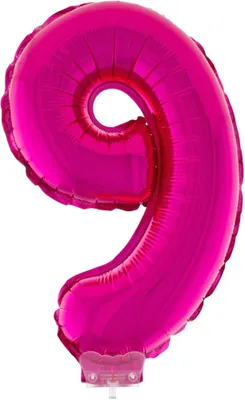 Produktbild von Zahlen Folienballon 41 cm mit Stab - Pink | Dekoration Geburtstag Jahrestag Zahl: Zahl 9