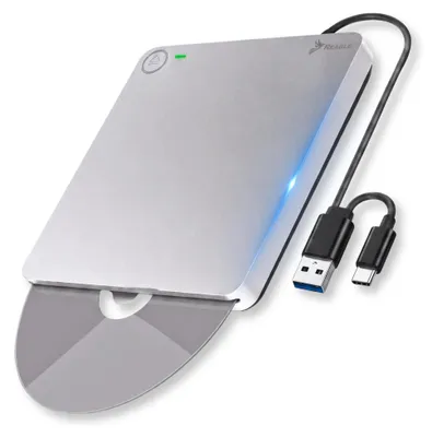 Image de REAGLE Lecteur Graveur Externe CD DVD ±RW USB 3.2 USB-C USB-A Pour Ordinateur Portable PC MacBook Windows macOS Linux 5 Gbit/s Argenté