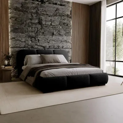 Produktbild von Chilly Möbel Design Bett Savona - Komfort Polsterbett mit weicher Form und Stauraum 180x200 cm / Holzrahmen / Bouclé / Schwarz