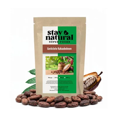 Produktbild von Stay Natural Kakaobohnen geröstet 500g – naturbelassen ohne Zuckerzusatz, intensiver Kakao Snack, reich an Antioxidantien Magnesium & Ballaststoffen, für Müsli Smoothies & Backen