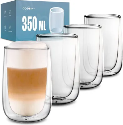 Produktbild von 4x Doppelwandige Gläser Set - 350ml Thermogläser für Latte Macchiato - Spülmaschinenfest - Hält lange warm