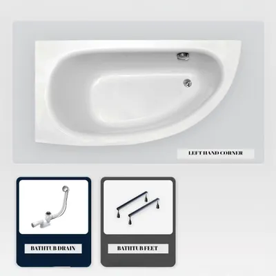 Produktbild von Asymmetrische Badewanne - 150 x 70 cm - Links - ohne Verkleidung - mit Füßen - Ablaufgarnitur Chrom - MILENA