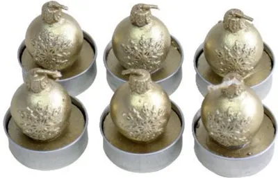 Produktbild von Teelichter Weihnachten -Kugel mit Schneeflocke- - gold 6 Stück.