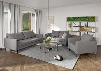 Produktbild von S-STYLE MÖBEL - Helix - Moderne Polstergarnitur 3+2+1 mit Schwarz Metall Füßen aus Grau Luxusmikrofaser, B/T/H: 3er - 199 cm / 91 cm/ 86 cm