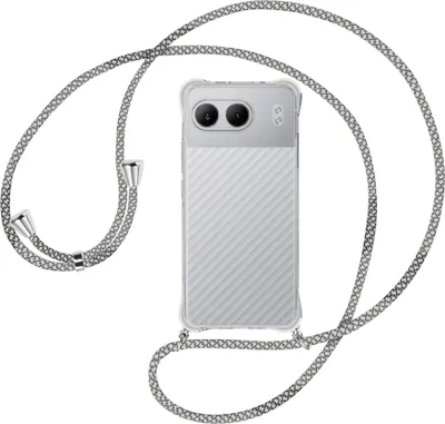 Produktbild von Handykette Backcover-Schutzhülle mit Band (Metall silberfarben) für OnePlus Nord 4 5G - weiß/grau kariert