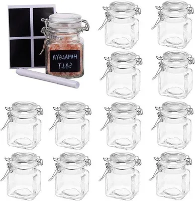 Obrázok produktu pre Malé sklenené nádoby na bylinky s objemom 100 ml s viečkom a etiketami