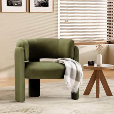 Image de COLAMY, fauteuil moderne en velours, fauteuil rembourré pour salon, design rond et confortable