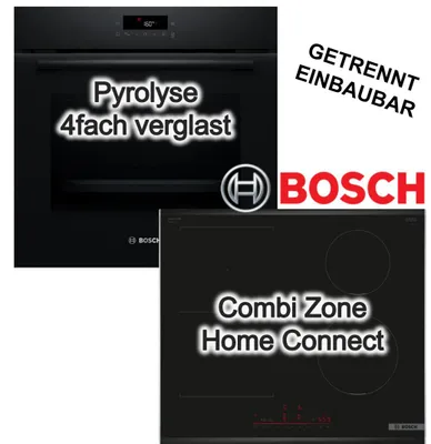 Produktbild von Herdset BOSCH Backofen Pyrolyse 3DHeißluft + Induktionskochfeld PowerBoost CombiZone Home Connect
