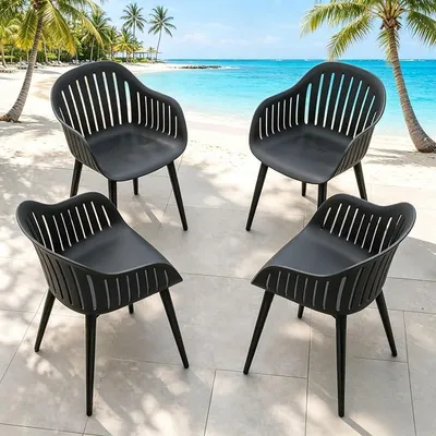 Imagen del producto de Juego de 4 sillas de jardín, sillas para exteriores resistentes a la intemperie con reposabrazos, sillas de jardín resistentes a los rayos UV, aptas para un peso de hasta 120 kg, ideales para terrazas, balcones, jardines y espacios exteriores, color