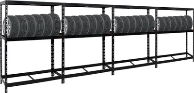 Produktbild von Mega Deal | 4x Reifenregal Tiger | HxBxT 180x130x50 cm | bis zu insgesamt 48 Reifen | mit Fachboden | Schwarz