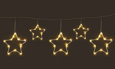Productafbeelding van Ledlichtgordijn met 5 sterren, warmwit, 120 x 30 cm - Kerstdecoratie met timerfunctie