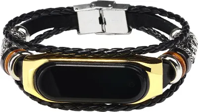 Produktbild von INF Lederarmband für Xiaomi Mi Band 3/4, Schwarz und Gold