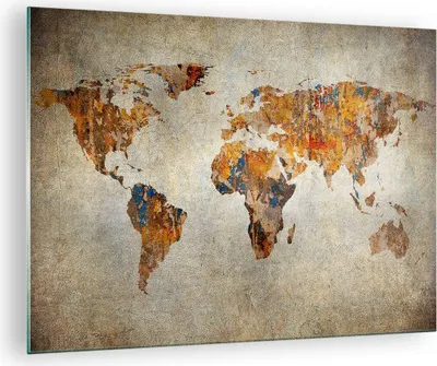Produktbild von Bilder auf glas - Welt Karte Kontinente Geographie - 70x50cm - Glasbilder - Wandbilder - Kunstdruck - zum Aufhängen bereit - Wanddekoration aus Glas - Glas Bilder - Wandbild auf Glas - GAA70x50-2783