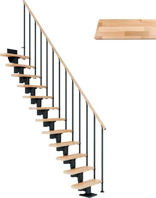 Produktbild von Pertura Mittelholmtreppe Spiros Buche Leimholz Anthrazit Gerade 65 cm 13 Stufen / 14 Steigungen Stabgeländer Anthrazit