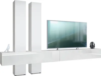 Produktbild von Vladon Wohnwand Moja, Germany, - Weiß matt & Weiß/Weiß matt - Moderne Anbauwand für Ihr Wohnzimmer (BxHxT) 330 x 204 x 39 cm