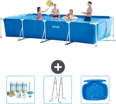 Obrázok produktu pre Bazén Intex s obdĺžnikovým rámom - 450 x 220 x 84 cm - modrý - balík na údržbu v cene - rebrík - vaňa pre nohy