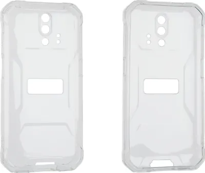 Two transparent phone cases are shown side-by-side against a white background.