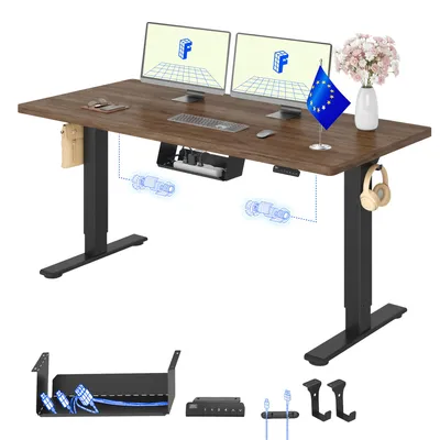 Immagine prodotto di Scrivania regolabile in altezza elettricamente FLEXISPOT E1 Pro, versione UE, 140x80 cm, piano unico da 25 mm, doppio motore, capacità di carico 120 kg, finitura effetto "noce caffè"