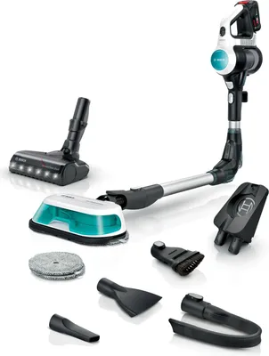 A collection of Bosch vacuum cleaner parts and accessories are displayed on a white background.
