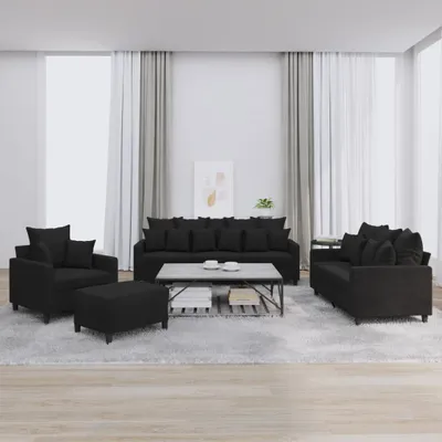 Produktbild von 4-tlg. Sofagarnitur mit Kissen Schwarz Samt , Schlafsofas 2024 Neu