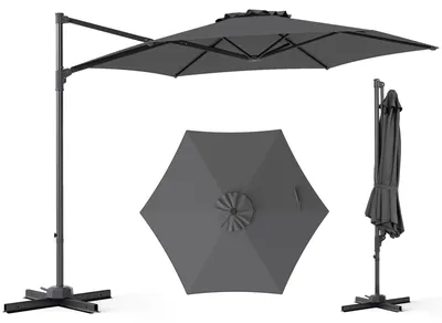 Produktbild von COSTWAY Sonnenschirm 300x300cm, Ampelschirm mit Kurbel, 360° drehbar, Neigungswinkel stufenlos verstellbar, großer Gartenschirm, Marktschirm Anthrazit