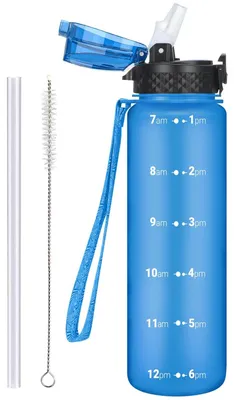 Produktbild von 1L Sport Wasserflasche mit Strohhalm - Motivationsgetränkeflasche