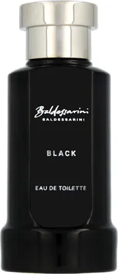 A black bottle of Baldessarini Black Eau de Toilette for men.