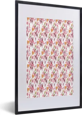 Produktbild von MuchoWow® MuchoWow® Gerahmtes Poster Blumen - Rosa - Farben - Aquarell 40x60 cm - Poster mit zchwarzem Bilderrahmen - Poster in Rahmen
