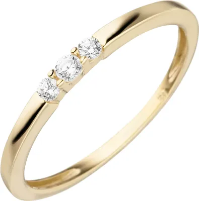 Produktbild von Ring aus 333 Gold Gelbgold mit 3 Zirkonia Goldring 2,1mm schmal Dreistein Damen Innenumfang 60mm Ø19.1mm