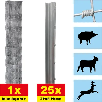 Produktbild von Schafzaun 50 m Set Taurus superschwer - Höhe: 140 cm, inkl. 25 Z-Pfosten, Horizontaldrähte: 11