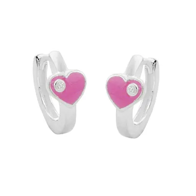 Produktbild von Creole 12x2mm Klappscharnier Herz rosa lackiert mit Zirkonia Silber 925 silber 12,5x2mm