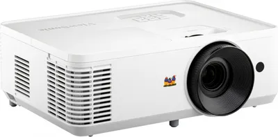 A white ViewSonic projector is shown from a three-quarter angle against a white background.