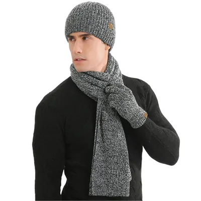 Produktbild von Winter 3 in 1 Mütze Schal Handschuh Set für Herren Damen, Grau