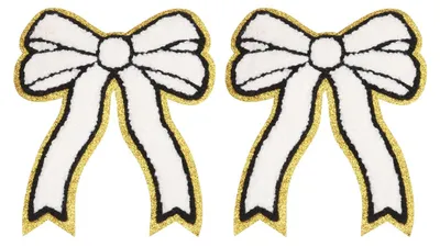 2 Chenille-Patches mit Goldrand, zum Aufbügeln, Weiß, 13x10,5 cm