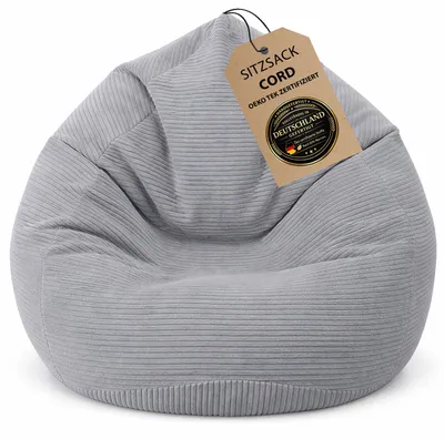 Produktbild von BuBiBag Cord Drop Gaming Sitzsack XXL Erwachsene Indoor – Bean Bag Cord Sessel Tropfenform mit Rückenlehne, EPS-Füllung | Dovegrau 95x120 cm